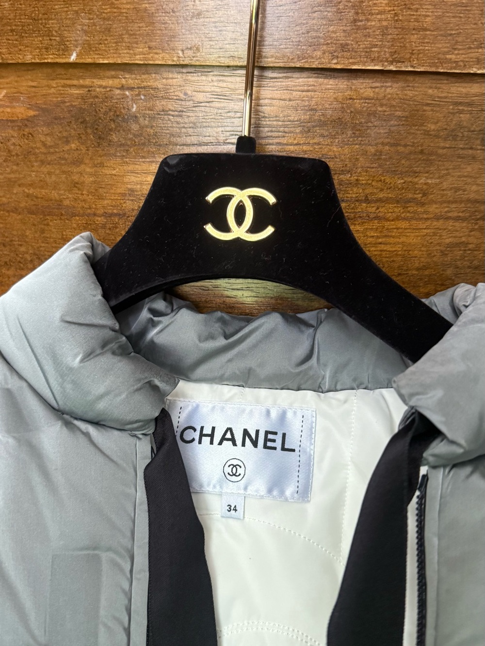 CHANEL Light Gray Quilted Logo Puffer Jacket - Picture 2 of 5